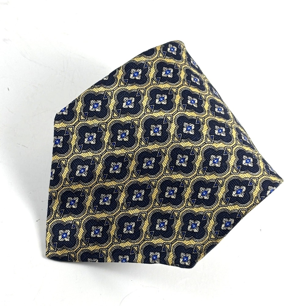 Van Heusen Necktie Mens OS Navy Gold Silk Geometric Medallion USA Dark Academia